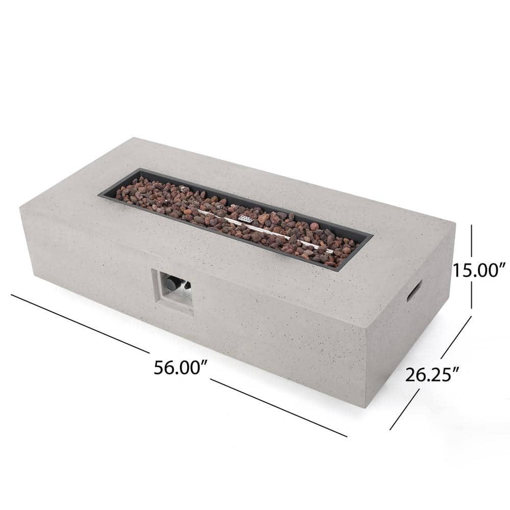 Mayfair Lightweight Concrete Outdoor 50,000 BTU Rectangular Fire Pit (No Tank Holder), Light Gray