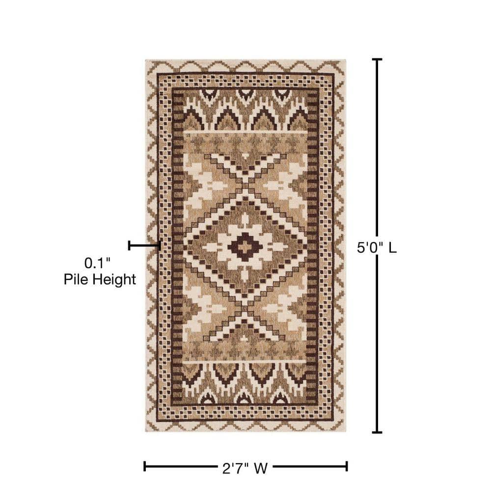 Veranda VER096 Power Loomed Indoor and Outdoor Accent Rug - Creme/Brown - 2'7"x5' - Safavieh.