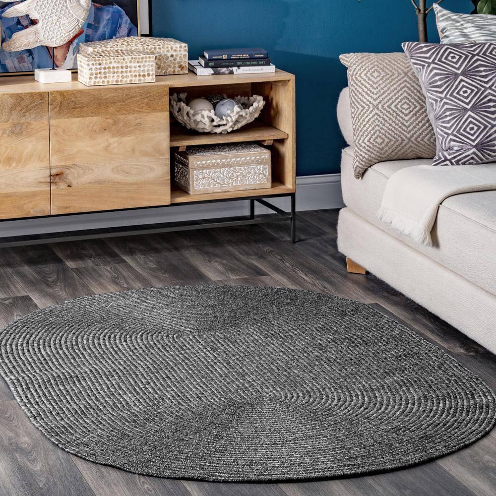 nuLOOM Wynn Braided Indoor/Outdoor Area Rug, Oval 4' x 6', Charcoal