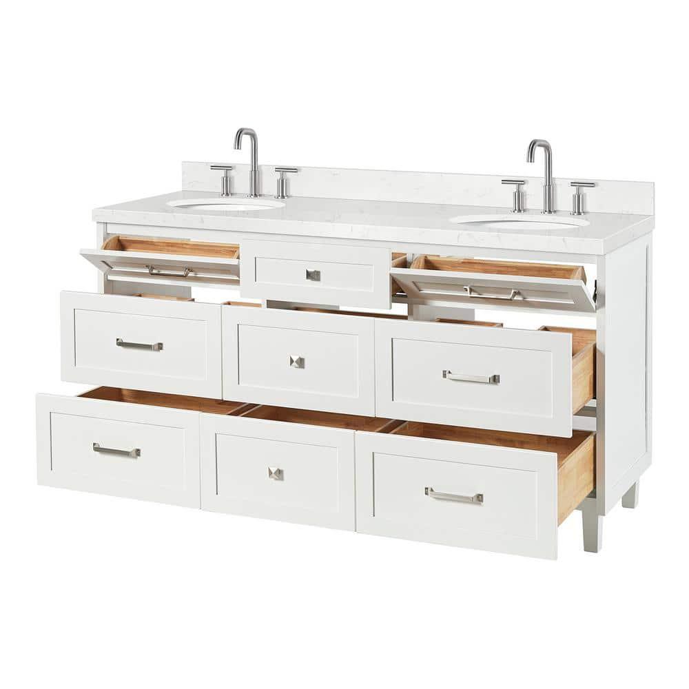 Ariel Monrow 66 Inch Double Oval Sink Bathroom Vanity With Carrara White Quartz Countertop