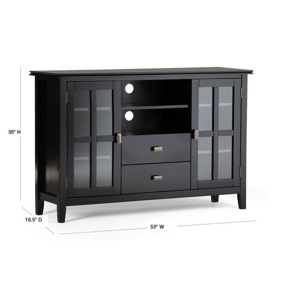 Simpli Home Artisan Wood 53" Transitional TV Media Stand in Black For TVs up to 60"