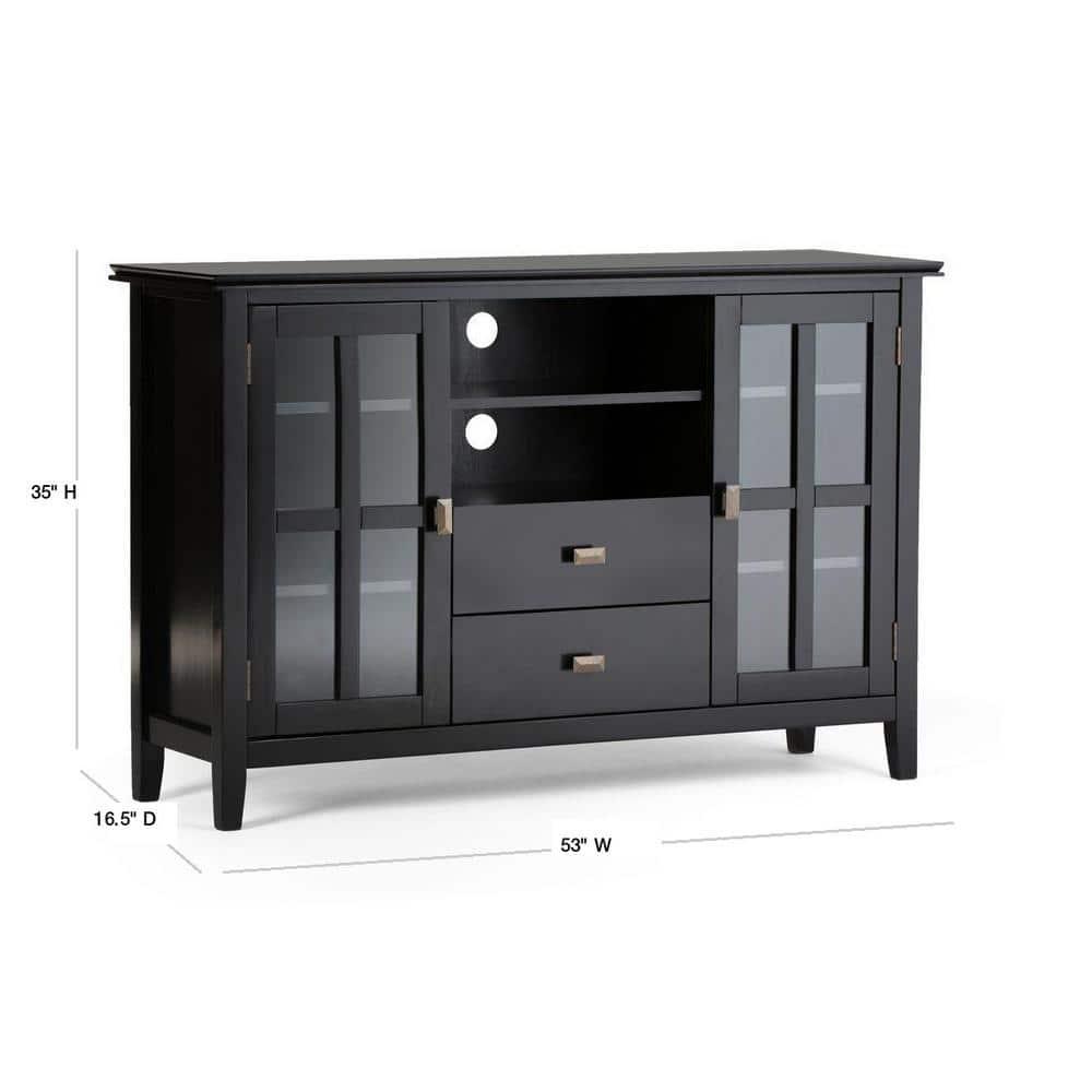 Simpli Home Artisan Wood 53" Transitional TV Media Stand in Black For TVs up to 60"