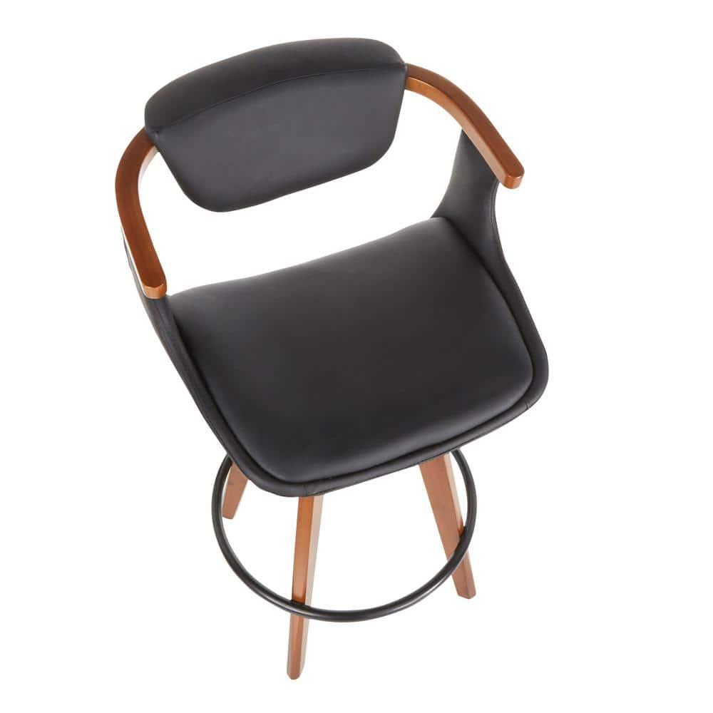 Oracle Mid-Century Modern Counter Height Barstool: Walnut, Faux Leather, Swivel - LumiSource