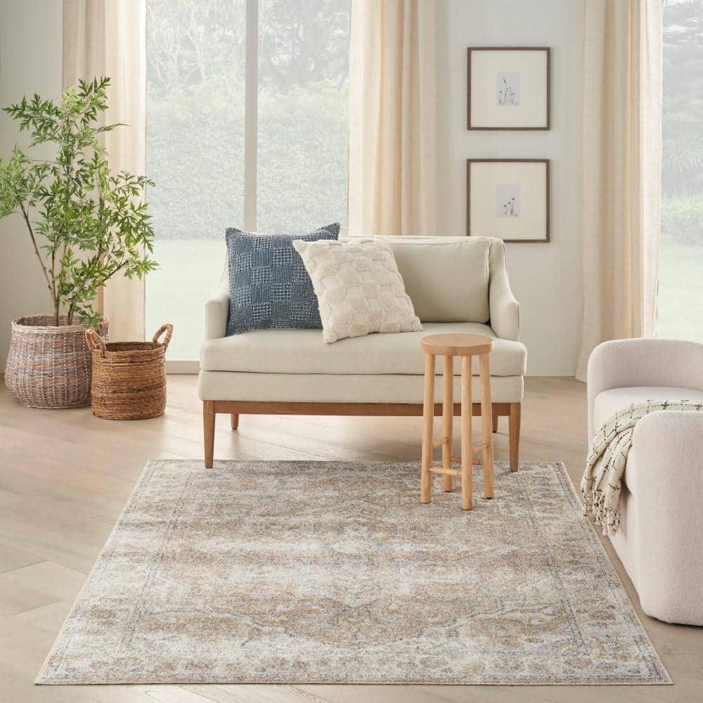 Nourison Astra Machine Washable Vintage Medallion Indoor Rug Beige 4' x 6'