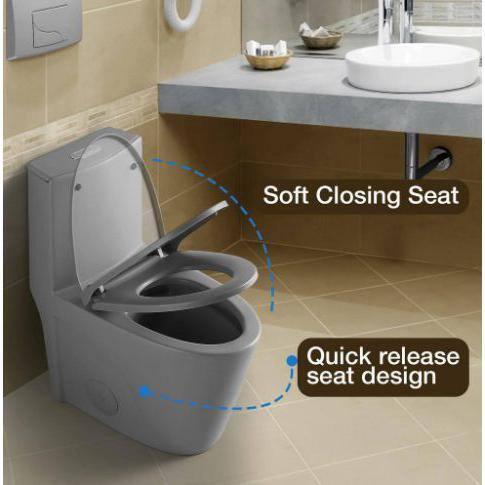 1.1/1.60 GPF Dual-Flush One Piece Toilet, Water-Saving Elongated Comfort Height Floor Mounted, Soft Close 1000 Gram Map Flushing Score Toilet, Light Grey 23T01-LG