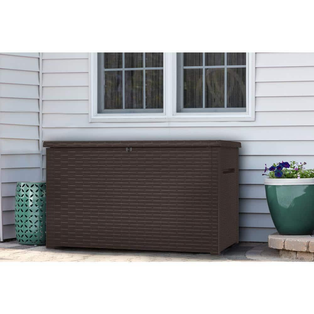 Java 230Gal Oversized Wicker-Resin Deck Box with Lockable Lid - Brown