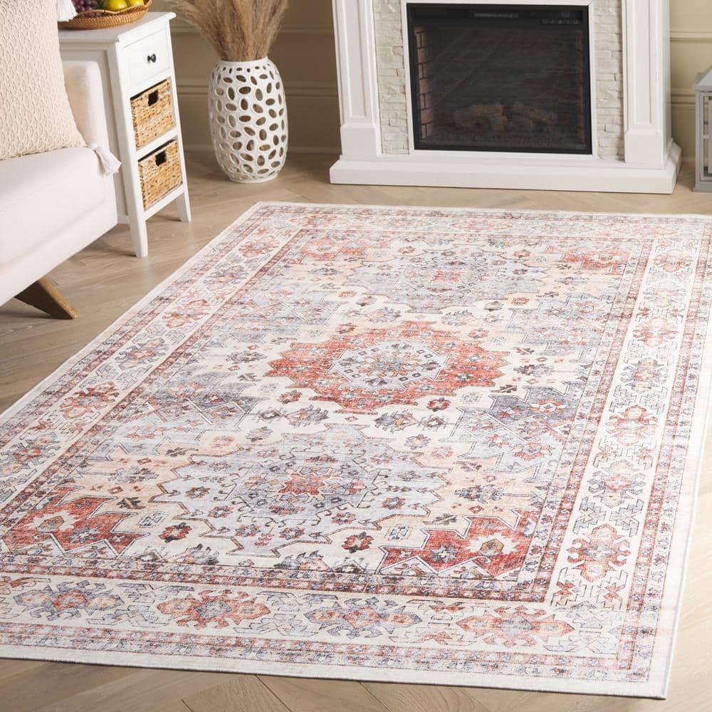 Arizona ARZ512 Power Loomed Machine Washable Area Rug - Rust/Light Blue - 5'x8' - Safavieh.