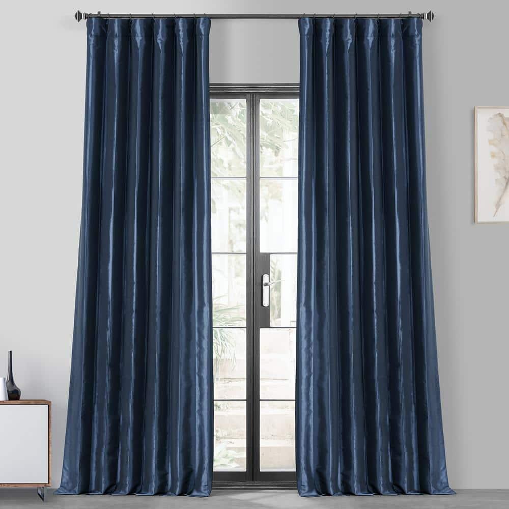 Navy Blue Blackout Faux Silk Taffeta Curtain (1 Panel), Navy Blue, 50W X 108L