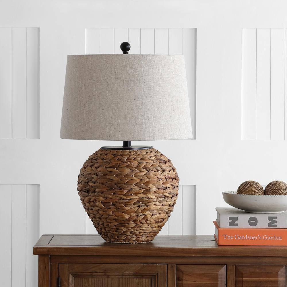 JYL6501A Alaro 24.5" Banana Leaf Basket LED Table Lamp Coastal Cottage Industrial Bedside Desk Nightstand for Bedroom Living Room Office College Bookcase LED Bulb Included, Natural