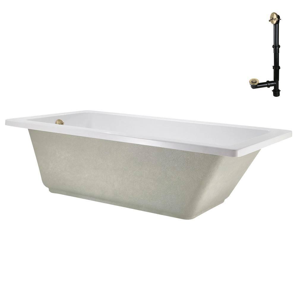 60" x 32" Acrylic Soaking Drop-In Bathtub, Drain Included