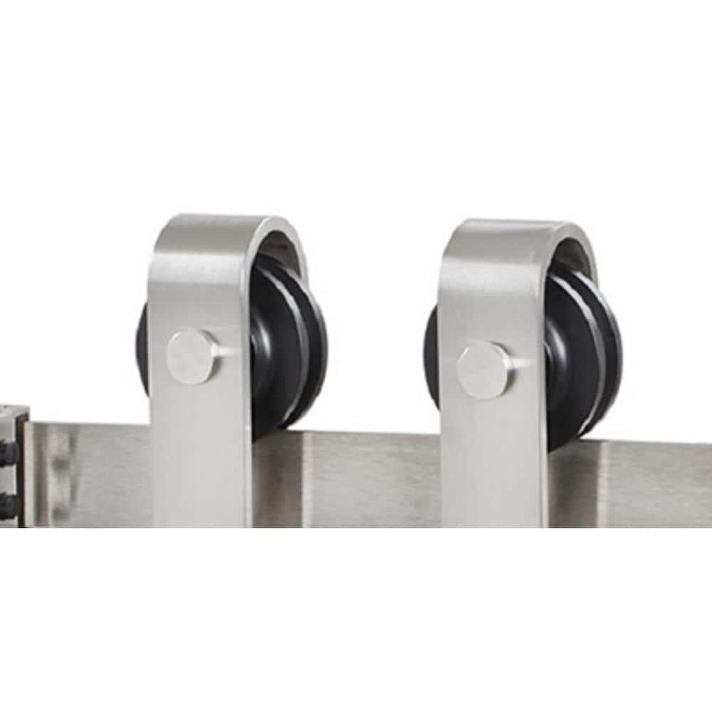 Expressions 96 in. Brushed Stainless Steel Bent Strap Sliding Barn Door Hardware and Track Kit