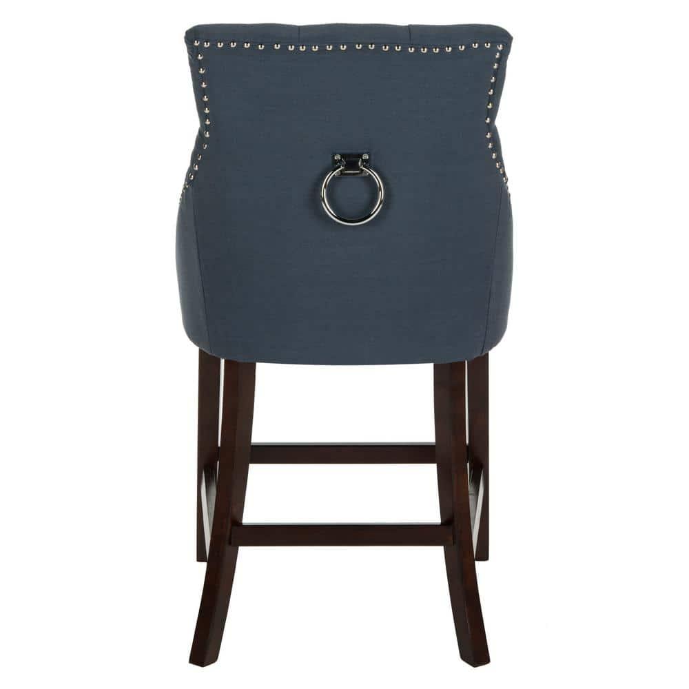 Eleni Tufted Wing Back Counter Stool (Set of 2) - BST6305 - Navy/Espresso - Safavieh