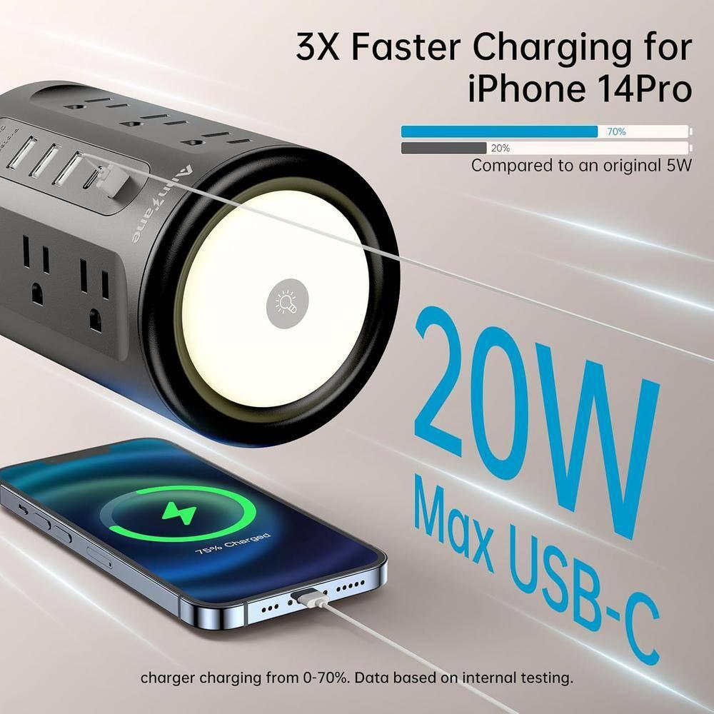 Power Strip Tower with Night Light, Power Strip Surge Protector with USB Ports, Extension Cord 10 FT with Multiple Outlets (12AC+3A+2C) for Home Office Desk DormRoom (Black)