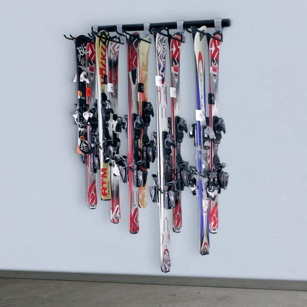SafeRacks Wall Mounted Ski/Snowboard Rack - Includes 5 Storage Hooks - 500lb Max Capacity