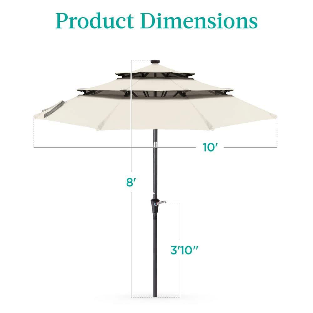 Best Choice Products 10ft 3-Tier Solar Patio Umbrella w/ 24 LED Lights, Tilt Adjustment, Easy Crank - Ivory