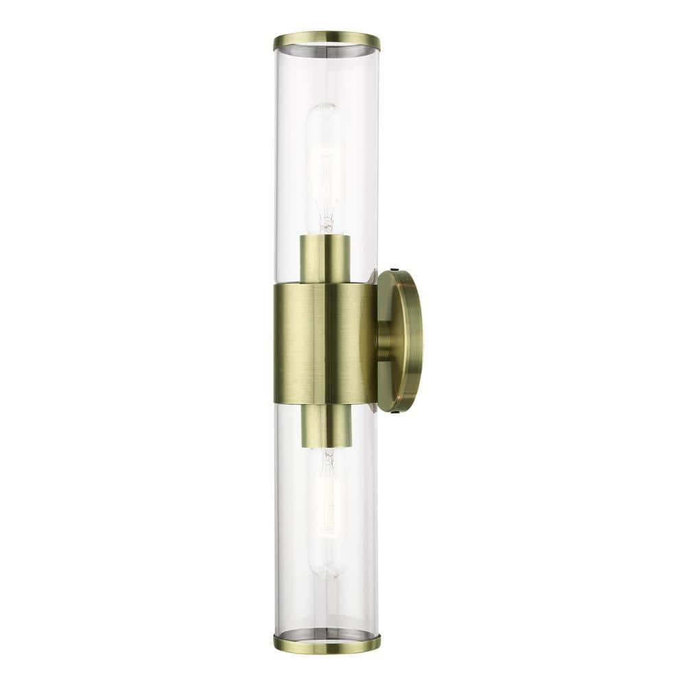 Livex Lighting Banca 2-Light Metal & Glass ADA Vanity Sconce in Antique Brass
