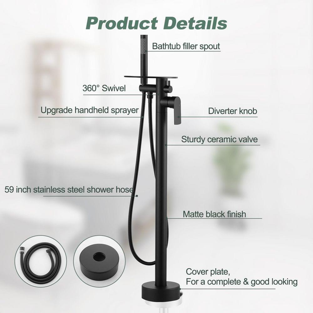 ARCORA Modern Single Handle Freestanding Tub Faucet, Floor Mount Tub Filler With Hand Shower AR9203600B