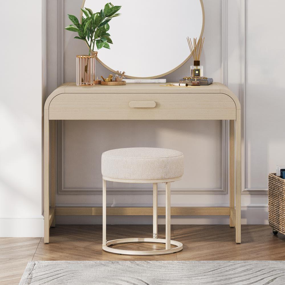 18" Swanson Backless Upholstered Metal Vanity Stool Bone White - Hillsdale Furniture: Round Padded Seat, Modern Design