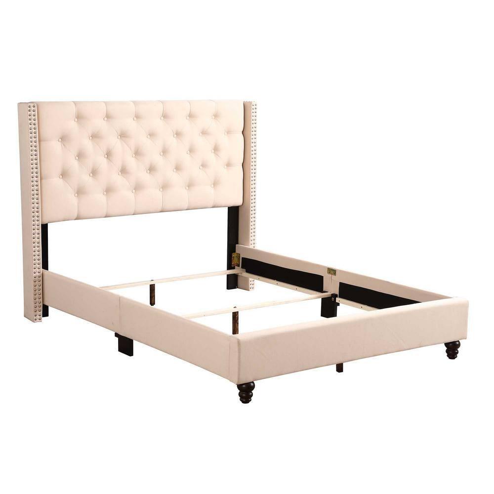 Passion Furniture Julie Beige Tufted Upholstered Low Profile Queen Panel Bed