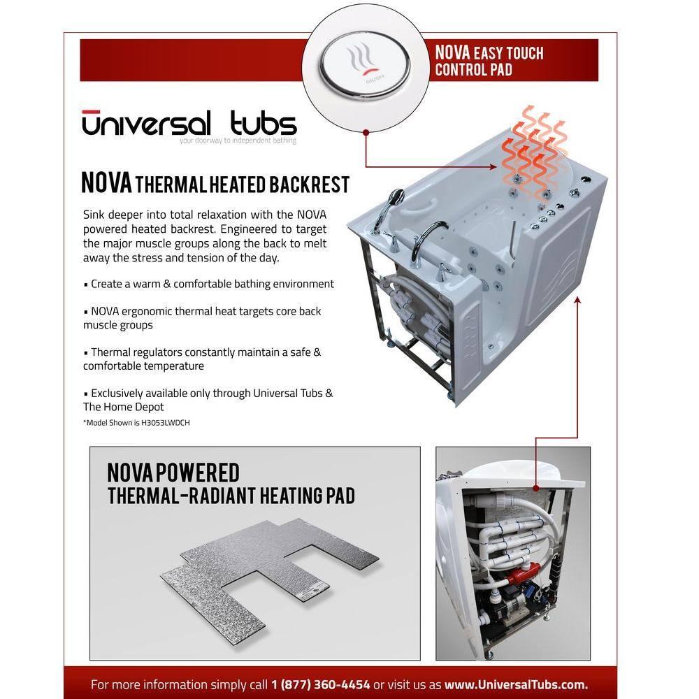 Rampart Nova Heated Step In 5 ft. Walk-in Whirlpool Bathtub with 4 in. Tile Easy Up Adhesive Wall Surround in White
