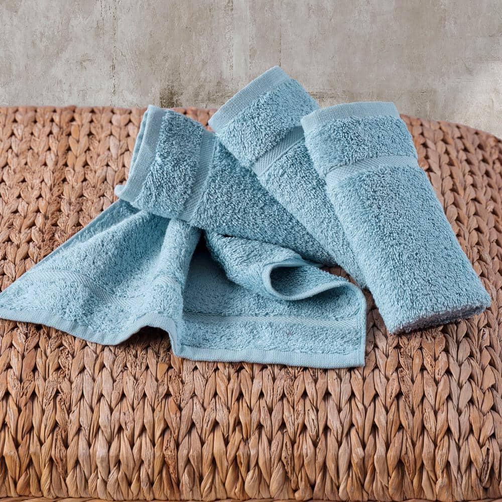 Hawmam Linen Washcloth Linen Set Original Turkish Cotton, Maximum Softness & Absorbency Face Towels for Kitchen & Cleaning (Light Blue)