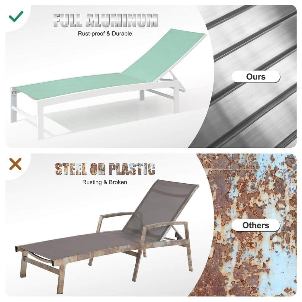 Crestlive Products Set of 3 Outdoor Aluminum Chaise Lounge Chairs and Table, Green