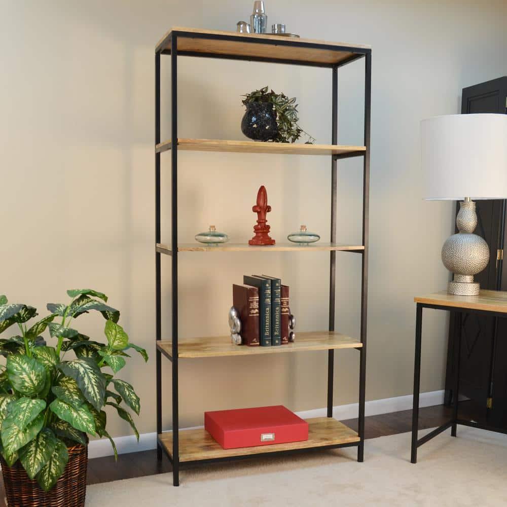 Carolina Classics Isaac Tall Bookcase in Natural Mango and Black