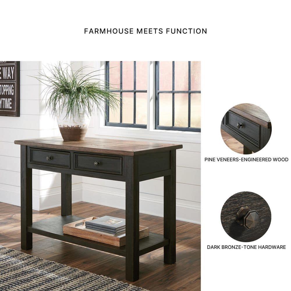 Tyler Creek Sofa/Console Table Grayish Brown/Black - Signature Design by Ashley: Mid-Century Modern with Open Shelf, Storage Drawer