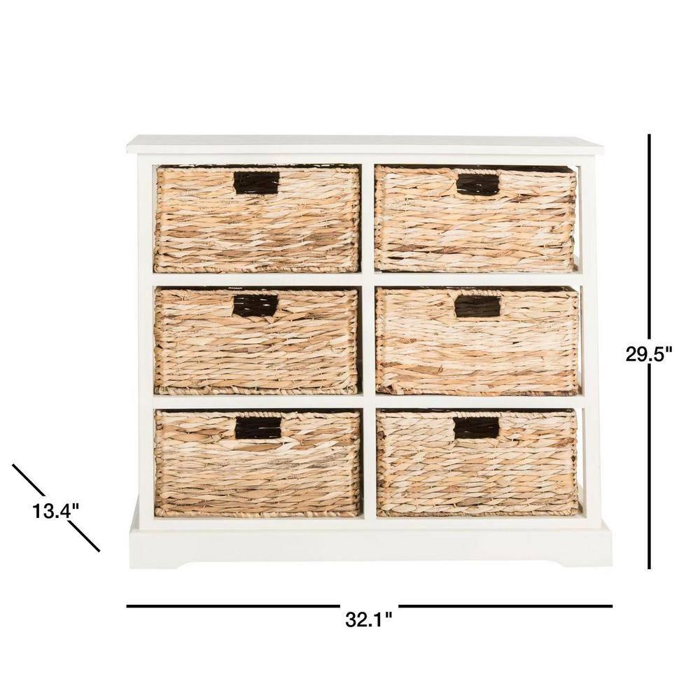 Keenan 6 Wicker Basket Storage Chest - Vintage White - Safavieh.