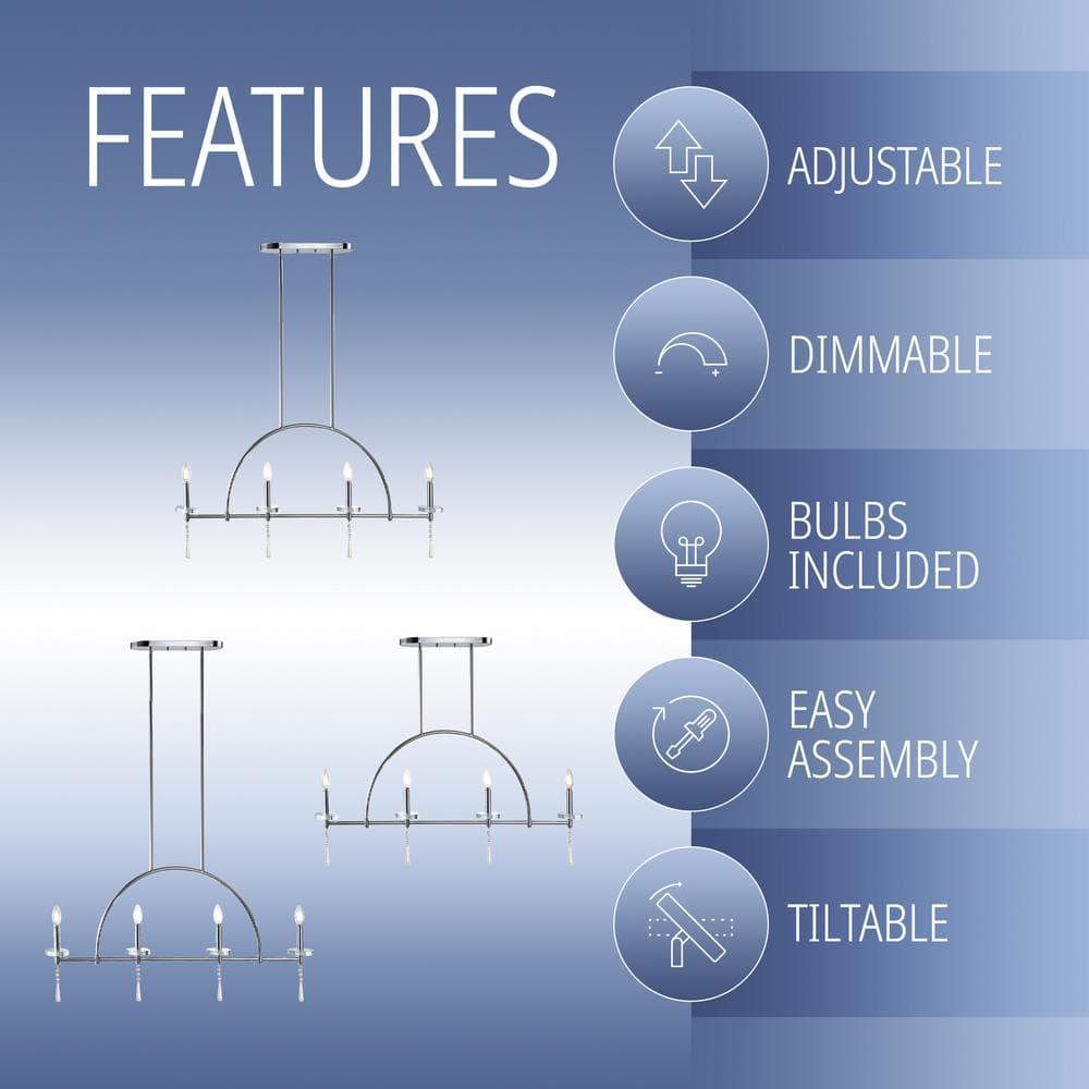 Doris 41" 4-light Linear Metal/Crystal LED Pendant, Chrome