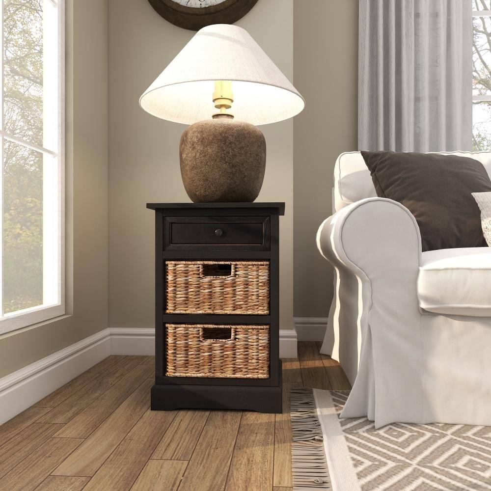 Farmhouse Wooden Chest with Wicker Basket Drawers Black - Olivia & May: No Assembly, Indoor Use, MDF Composite