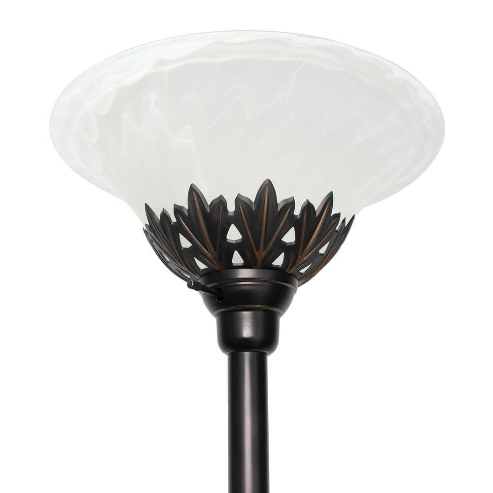 Torchiere Floor Lamp with 2 Reading Lights and Scalloped Glass Shades Bronze/White - Lalia Home: Adjustable, UL Listed, Metal Body