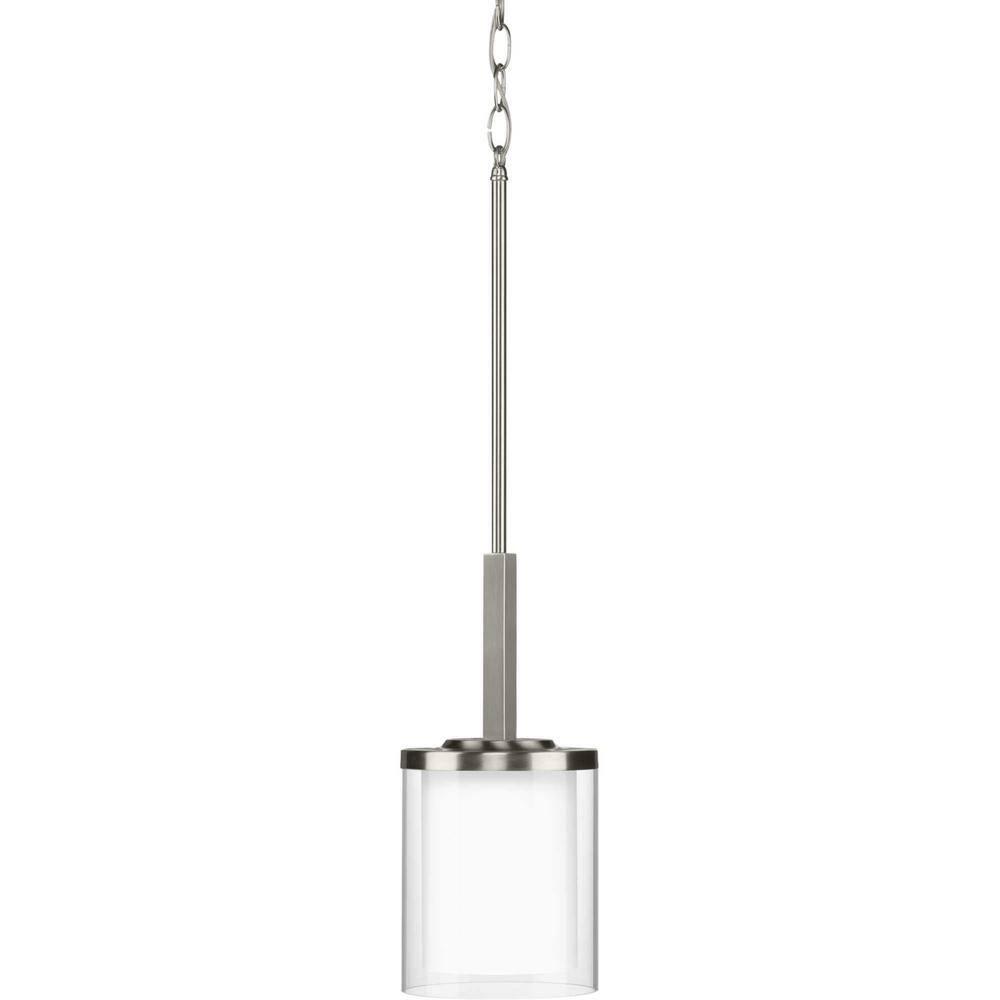 Progress Lighting Mast 1-Light Mini-Pendant, Brushed Nickel, Clear and Etched Glass Shade