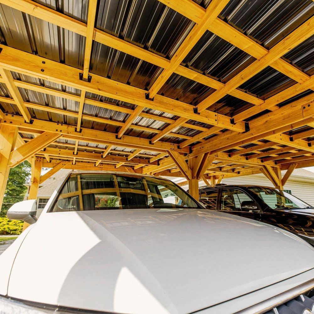 Backyard Discovery Kingsport 20'x 20' Cedar Wood Carport, Galvanized Steel Roof, PowerPort