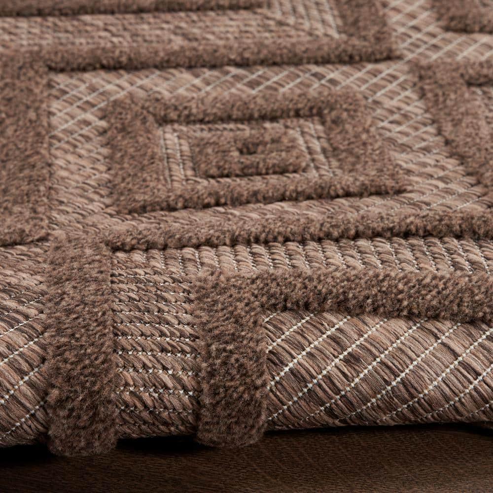 Nourison Versatile Diamond Geometric Flatweave Indoor Outdoor Area Rug Brown 9' x 12'