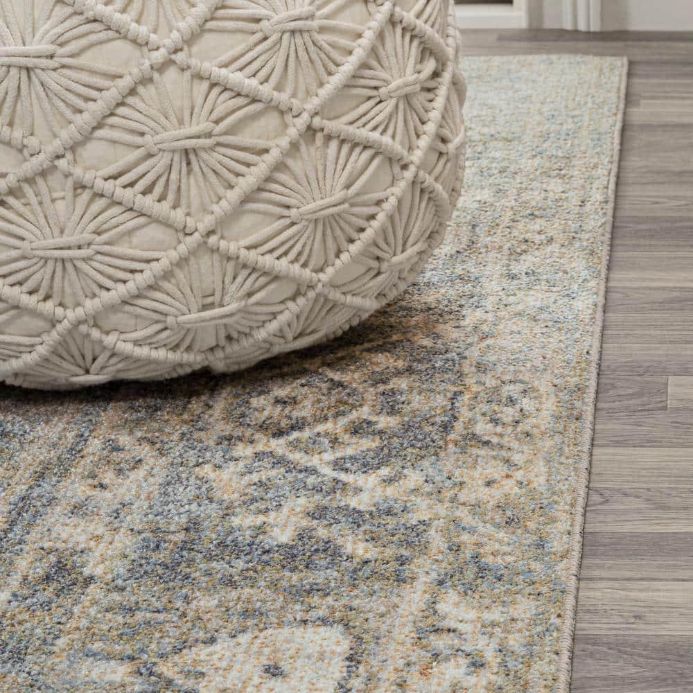 JONATHAN Y Pavel Distressed Medallion Low-Pile Machine-Washable Blue/Cream 5 ft. x 8 ft. Area Rug