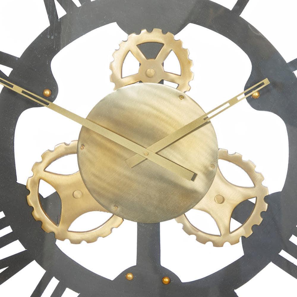 DecMode 32" Black Stainless Steel Metal Gear Wall Clock