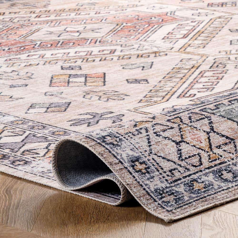 Nuloom Mae Medallion 5x8 Machine Washable Indoor Area Rug for Living Room Bedroom Dining Room Kitchen, Peach/Ivory