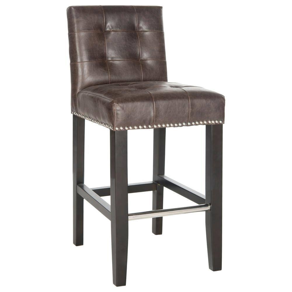 Thompson 23.9" Leather Counter Stool W/ Silver Nailheads - Antique Brown - Safavieh