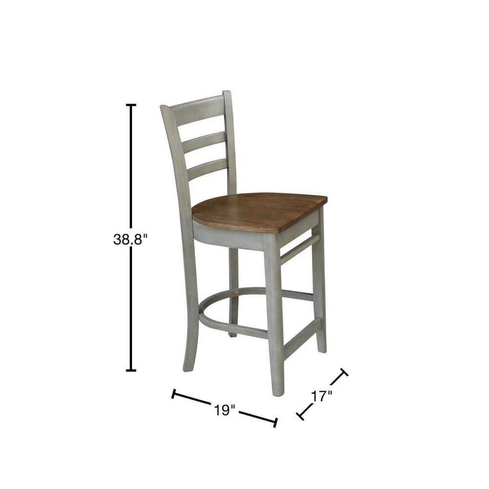 International Concepts Wood Emily Ladder Back Counter Height Stool - 24" Seat Height - Distressed Hickory/Stone