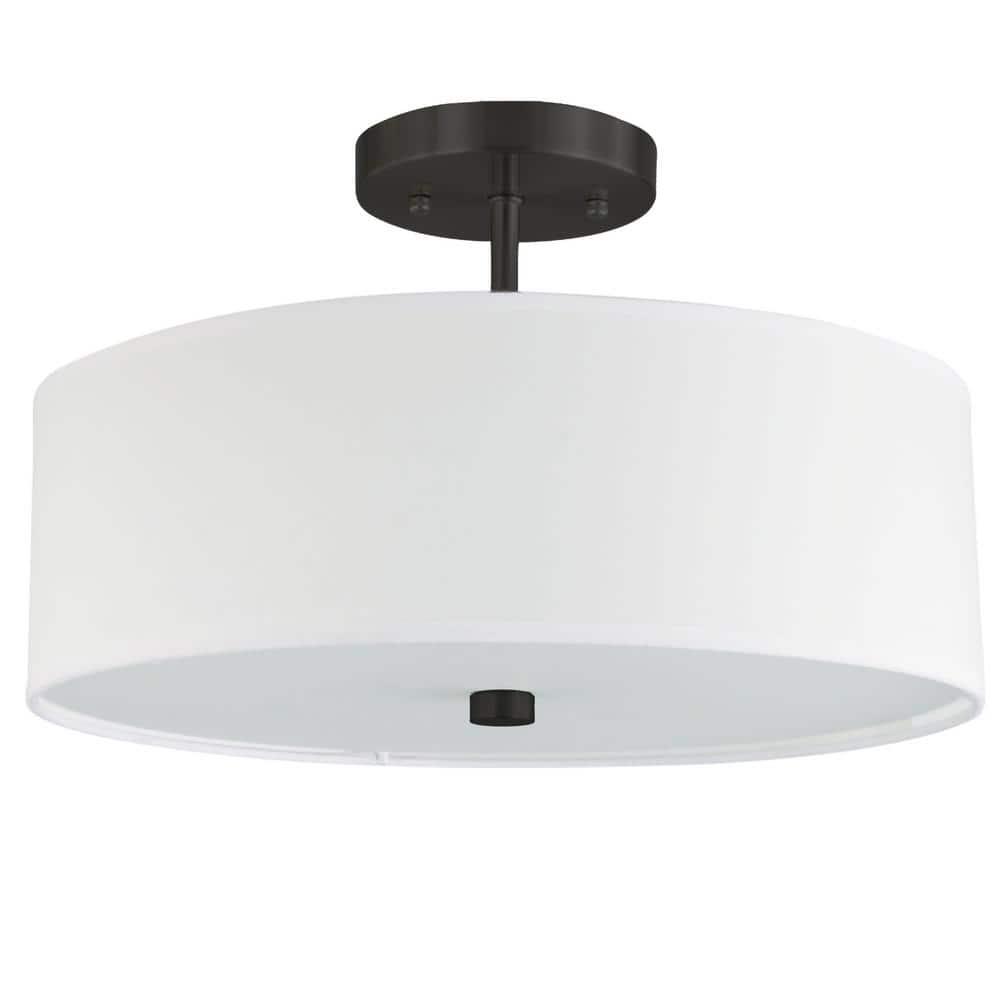 3 Light Incandescent Matte Black Semi-Flush Fixture with White Shade