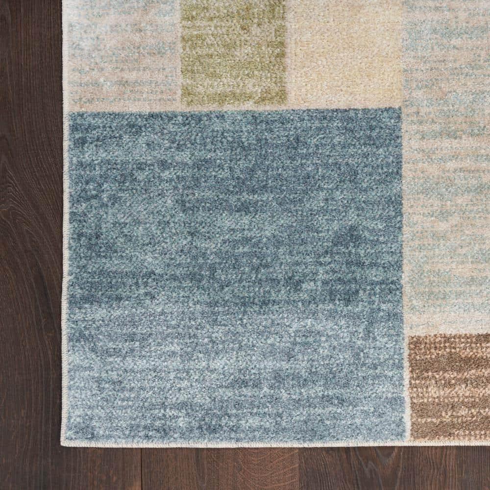 Nourison Astra Machine Washable Contemporary Color Block Indoor Rug Blue Green Multi 5'3" x 7'