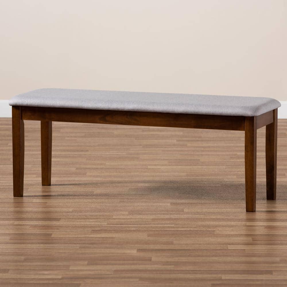 Teresa Fabric Upholstered and Wood Dining Bench Gray/Walnut - Baxton Studio