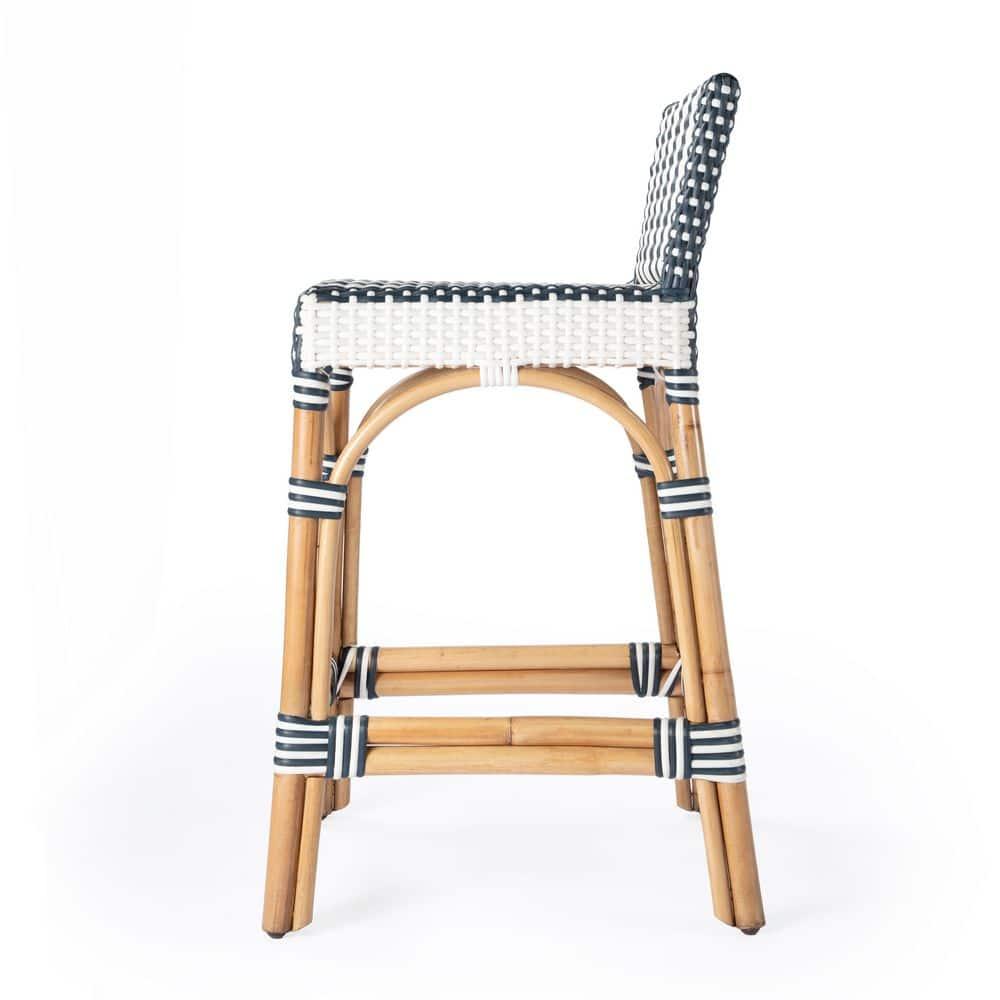 Butler Specialty Serienna Rattan Low Back 24.5" Counter Stool - Navy & White