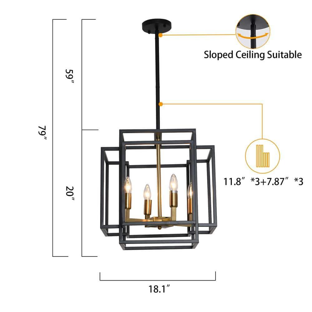 LovingAHome 4-Light Metal Lantern Tiered Pendant Lighting Fixtures Industrial Farmhouse Chandeliers