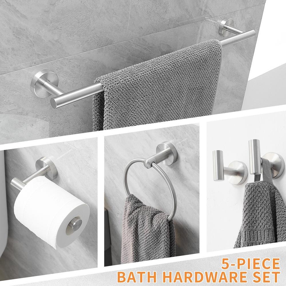 5-Piece Bathroom Hardware Set Matte Black Accessories Include 24-Inch Towel Bar, Towel Ring, Toilet Paper Holder and Robe Hooks Stainless Steel Wall Mounted Towel Hanger