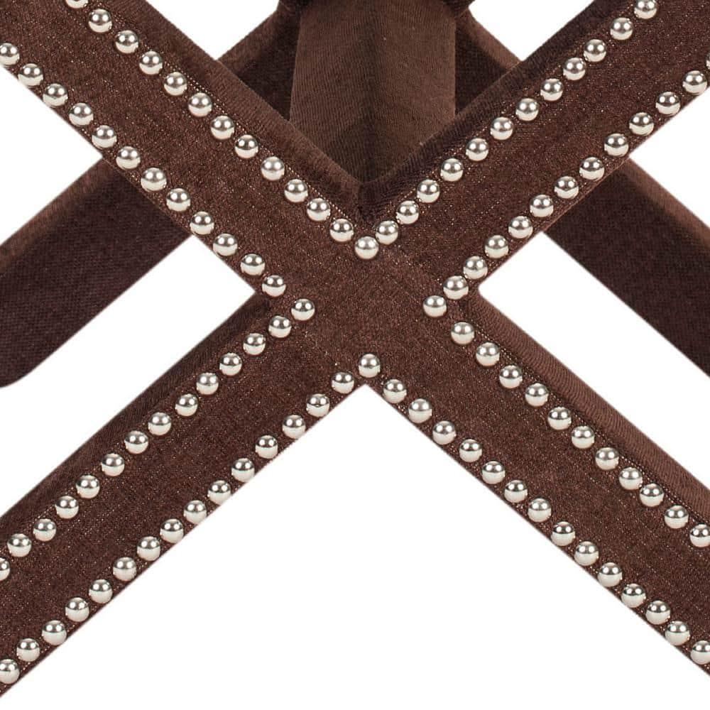 Safavieh Home Collection Palmer Chocolate Brown with Silver Nailhead Trim X-Bench Ottoman