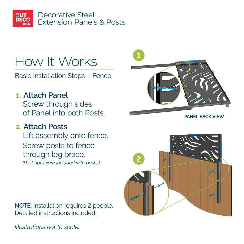 OUTDECO 16"x72" Waves Galvanized Steel Wall and Fence Extension Privacy Panel, Black