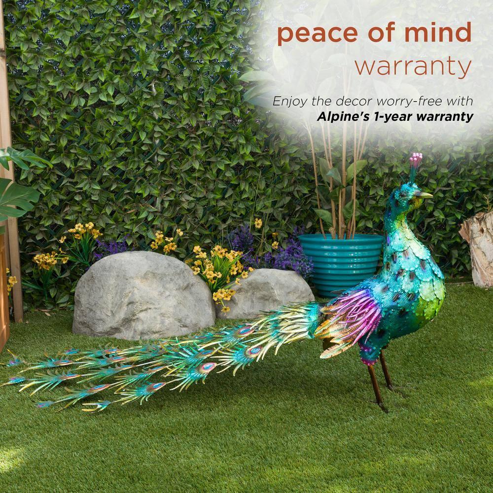 Alpine Corporation Jumbo Size Blue Majestic Tail Down Peacock Décor: 53"L Iron Garden Statue