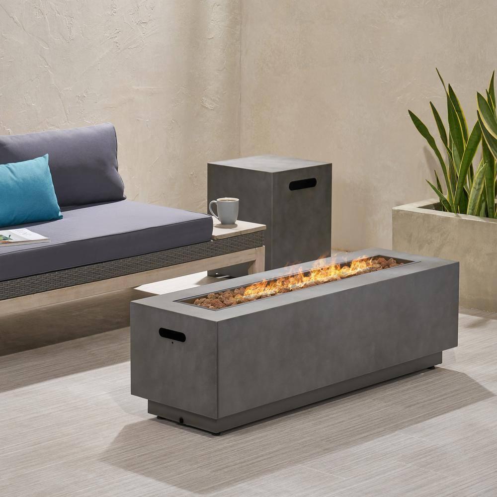 Noble House Wellington Rectangular Fire Pit with Tank Holder in Concrete